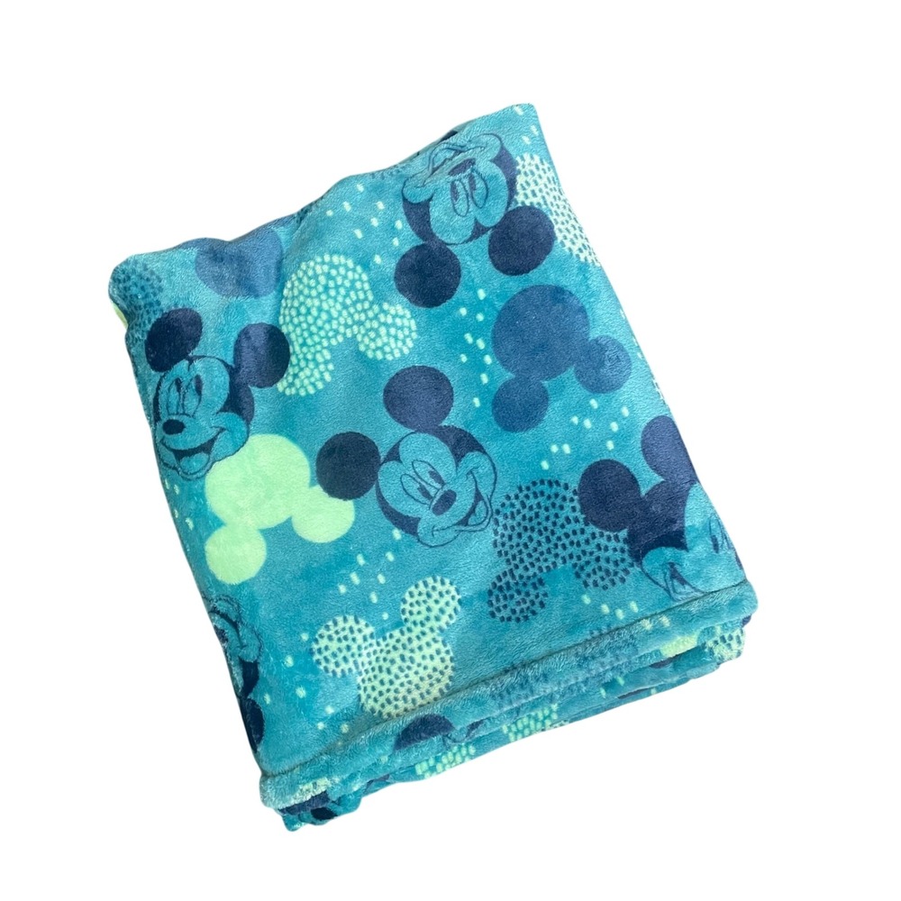 Disney Mickey Mouse Blue Teal Plush Fleece‎ Throw Blanket Character Print 5'x6'